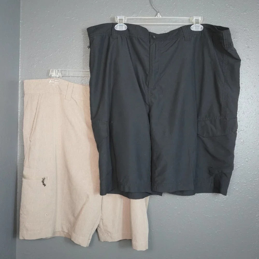 Magellan Outdoor Mens Khaki And Black Bundle (2) Fishing Cargo Shorts Size 42